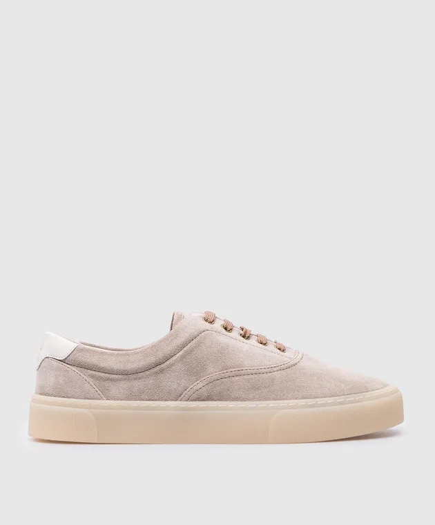 Brunello Cucinelli Beige suede sneakers with logo