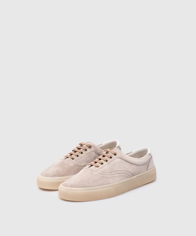 Brunello Cucinelli Beige suede sneakers with logo