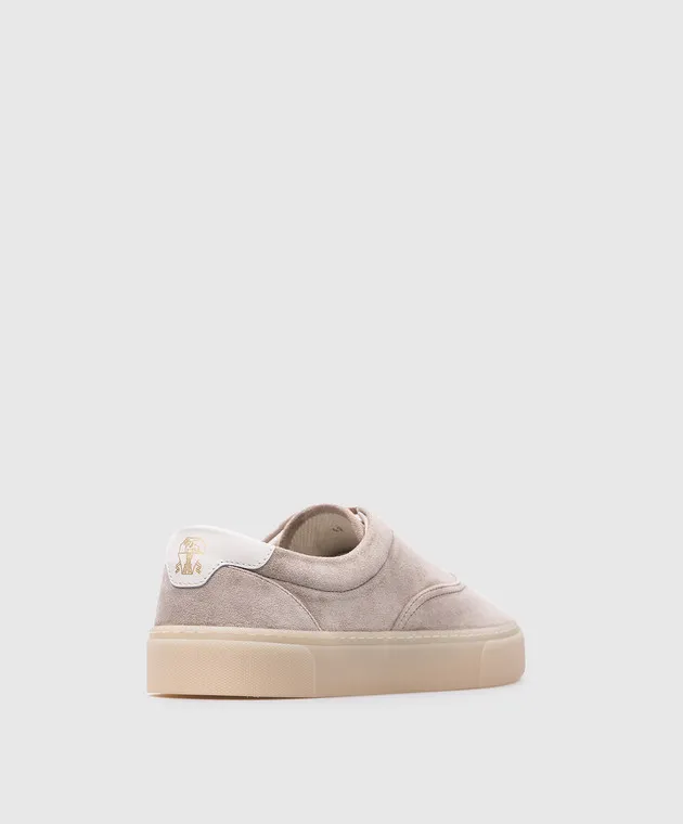 Brunello Cucinelli Beige suede sneakers with logo