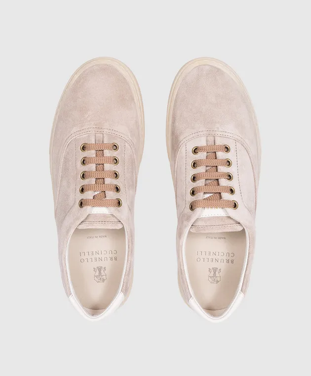 Brunello Cucinelli Beige suede sneakers with logo