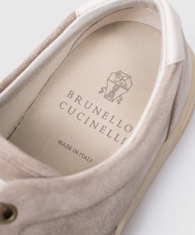 Brunello Cucinelli Beige suede sneakers with logo