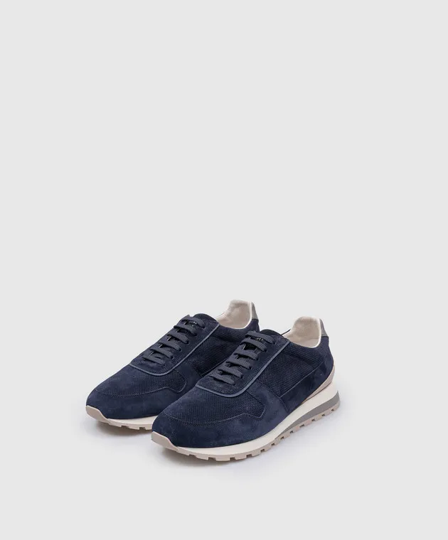 Brunello Cucinelli Blue suede sneakers with logo