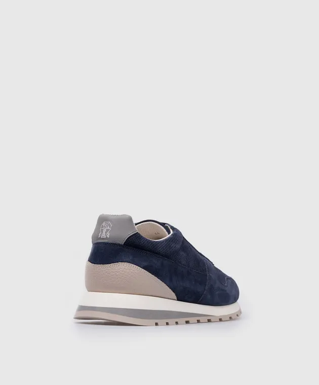 Brunello Cucinelli Blue suede sneakers with logo