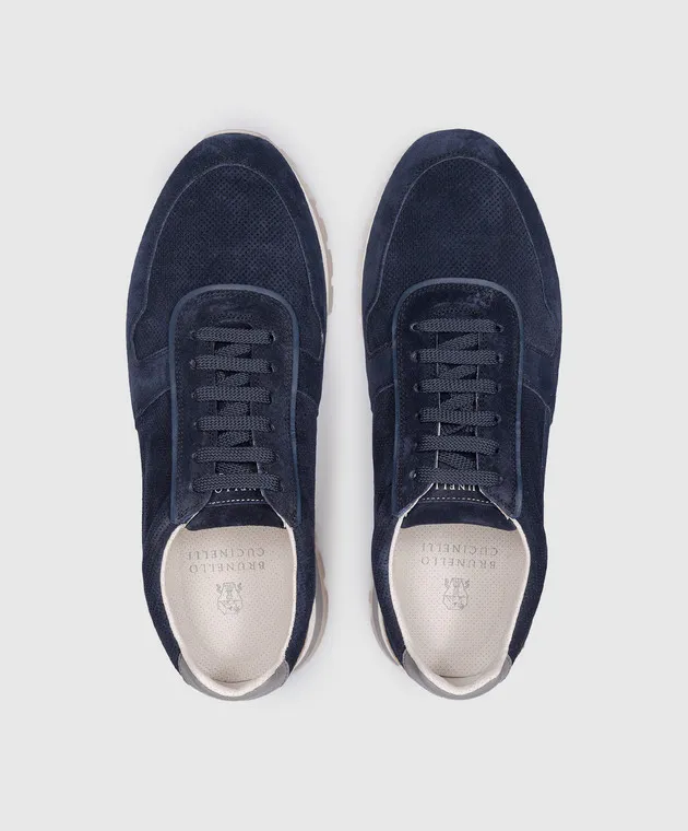 Brunello Cucinelli Blue suede sneakers with logo