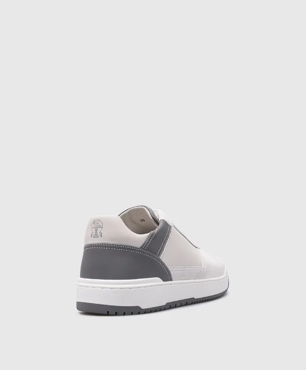 Brunello Cucinelli Gray leather sneakers with logo