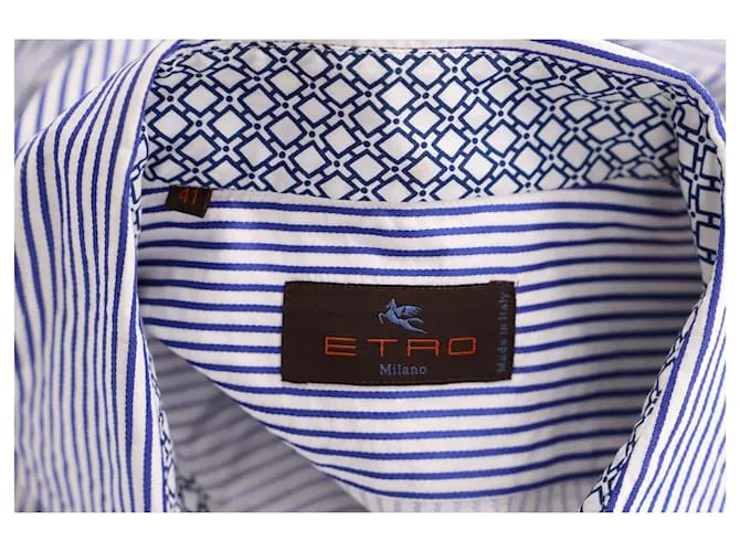 Camisa de manga larga a rayas con ribetes en contraste en algodón azul de Etro 