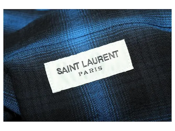 Camisa de manga larga con estampado de cuadros en algodón azul de Saint Laurent Azul marino 