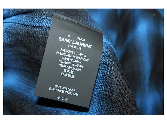 Camisa de manga larga con estampado de cuadros en algodón azul de Saint Laurent Azul marino 