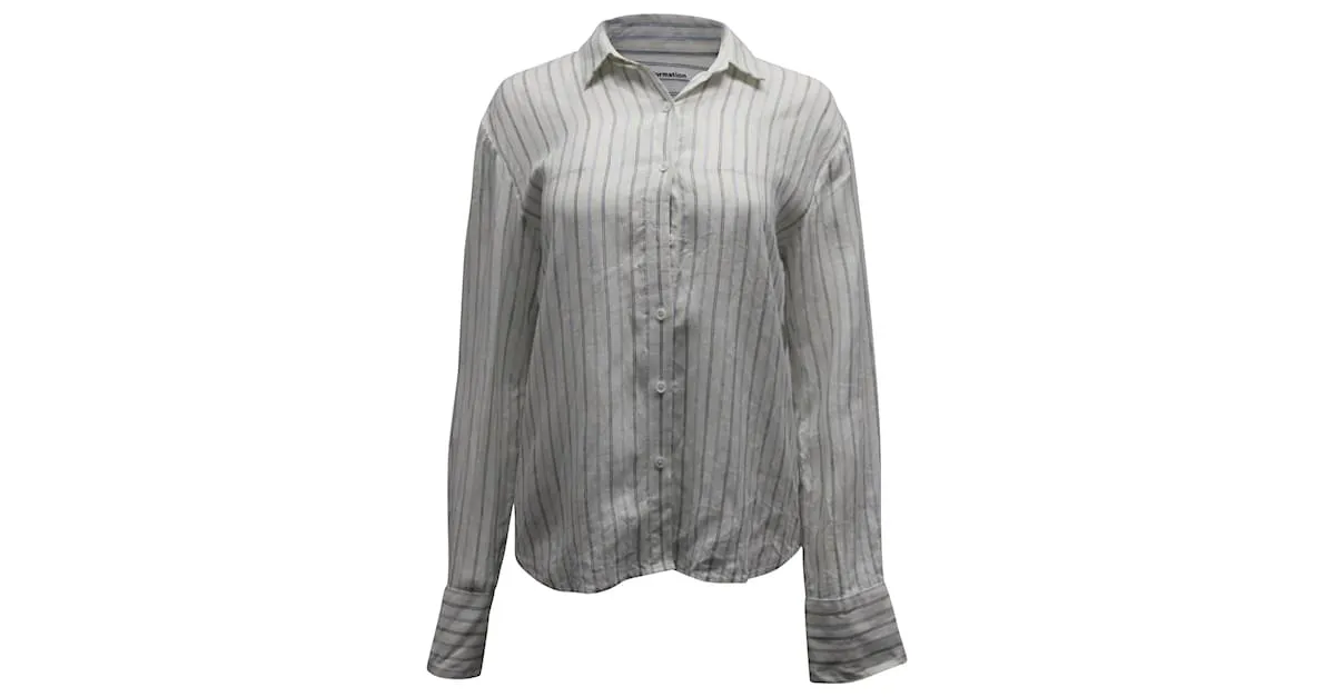 Camisa de rayas de manga larga Reformation en lino impreso blanco 