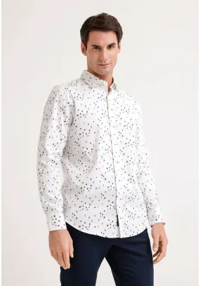 Camisa Hombre Manga Larga Stretch Estampada Blanco