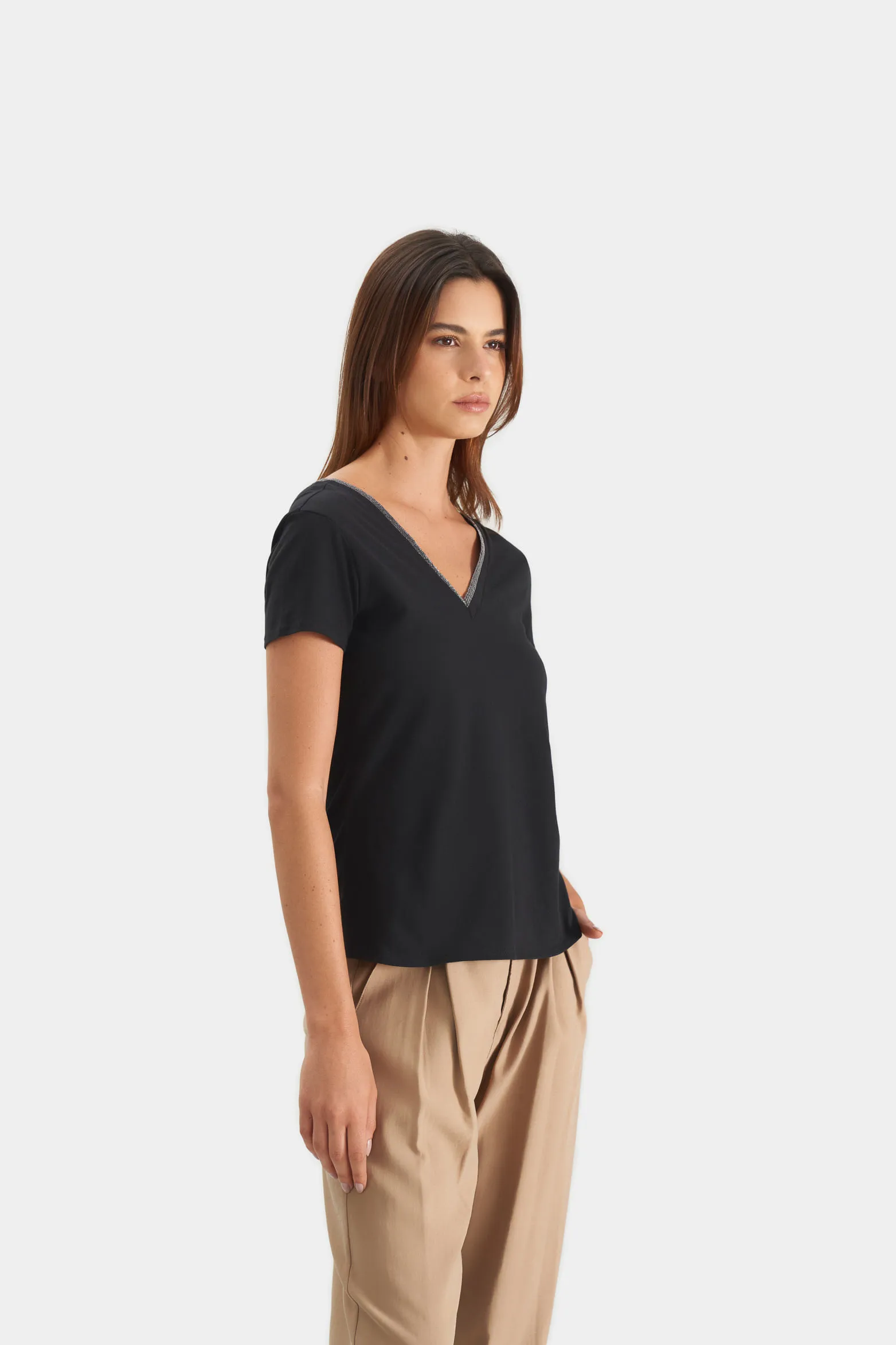 Camiseta básica para mujer millaré metálico decorativo