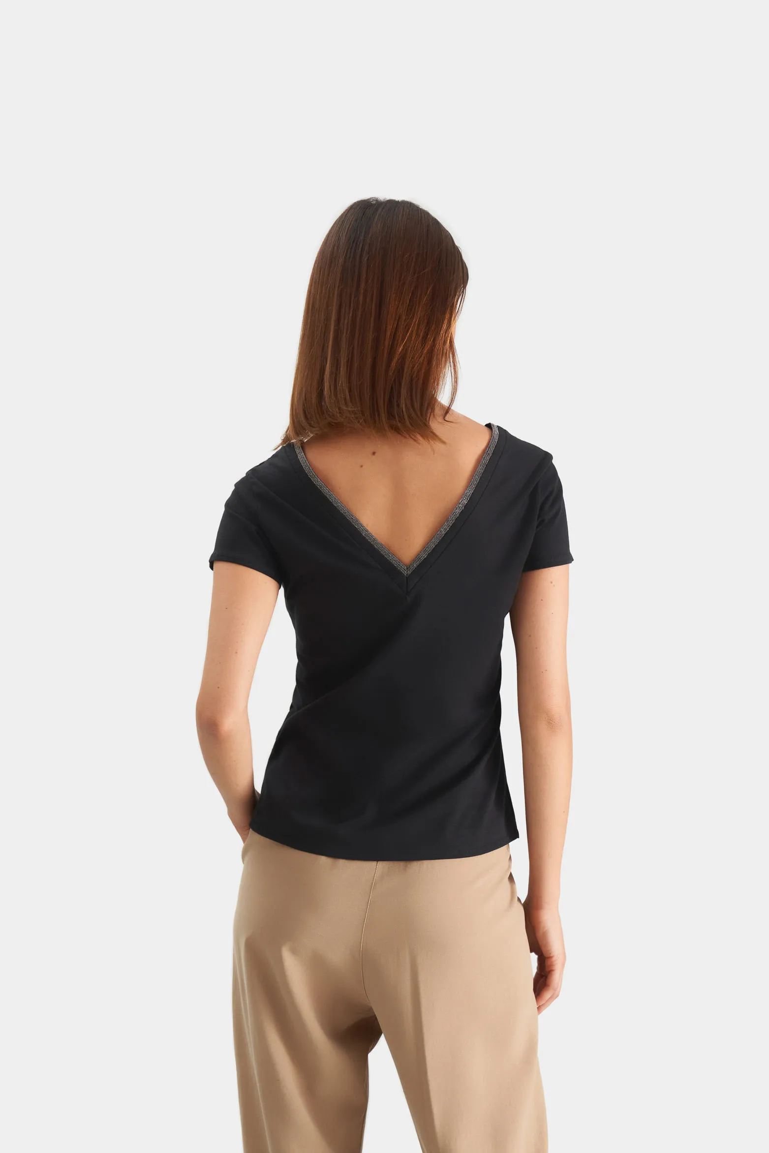 Camiseta básica para mujer millaré metálico decorativo