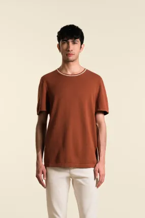 Camiseta tejida lepus de algodón para hombre cuello en contraste