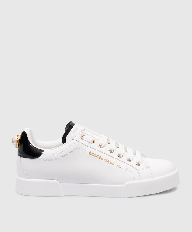 Dolce&Gabbana White leather PORTOFINO sneakers with textured logo