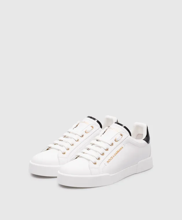 Dolce&Gabbana White leather PORTOFINO sneakers with textured logo