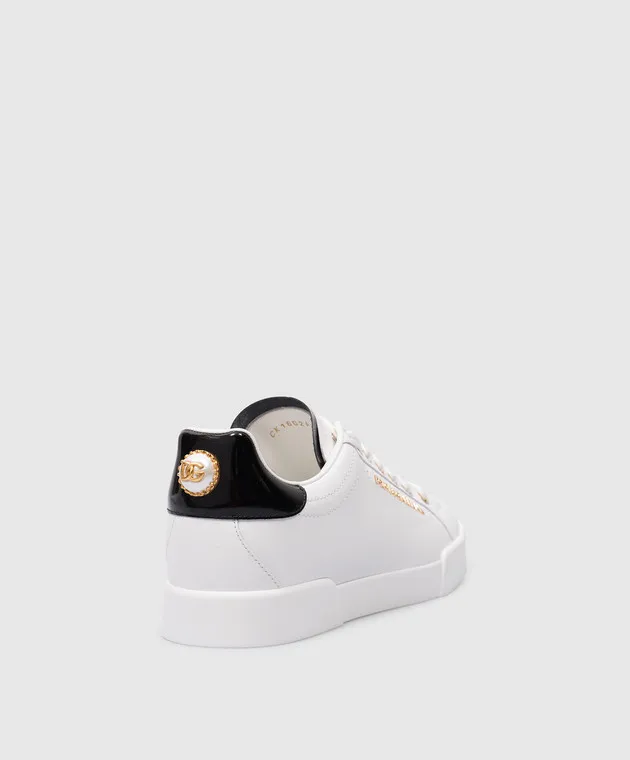 Dolce&Gabbana White leather PORTOFINO sneakers with textured logo