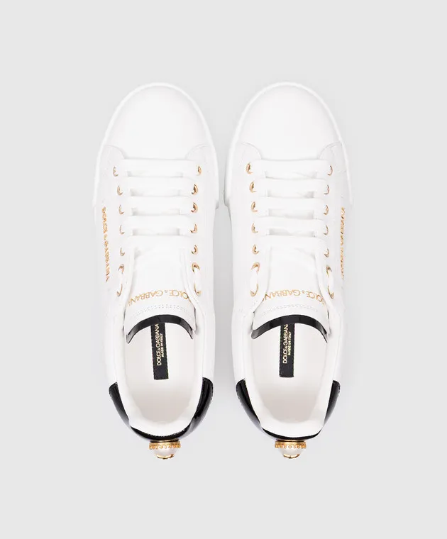 Dolce&Gabbana White leather PORTOFINO sneakers with textured logo