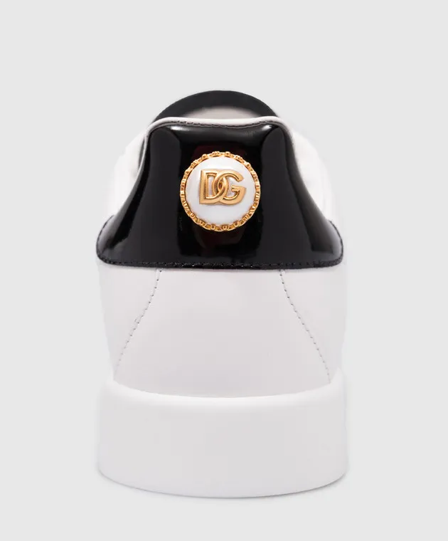 Dolce&Gabbana White leather PORTOFINO sneakers with textured logo