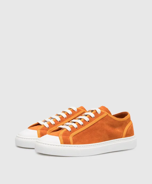 Doucal's Orange logo embossed suede sneakers