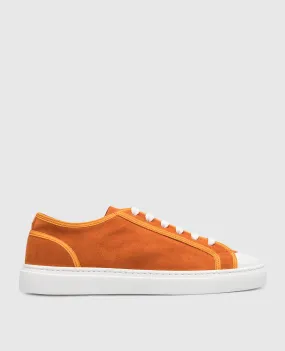 Doucal's Orange logo embossed suede sneakers