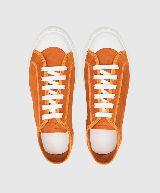 Doucal's Orange logo embossed suede sneakers