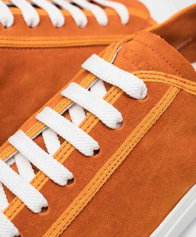 Doucal's Orange logo embossed suede sneakers