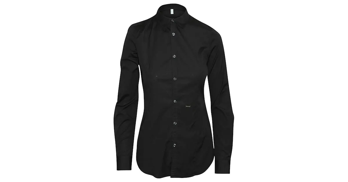 Dsquared2 Camisa de manga larga con botones en el frente en algodón negro 