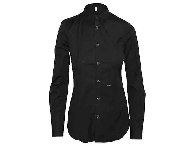 Dsquared2 Camisa de manga larga con botones en el frente en algodón negro 