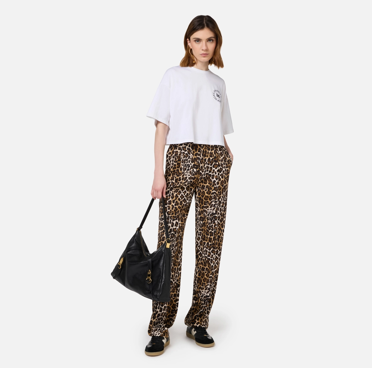 Elisabetta Franchi pantalon recto de crepe animal print con pinzas dobles