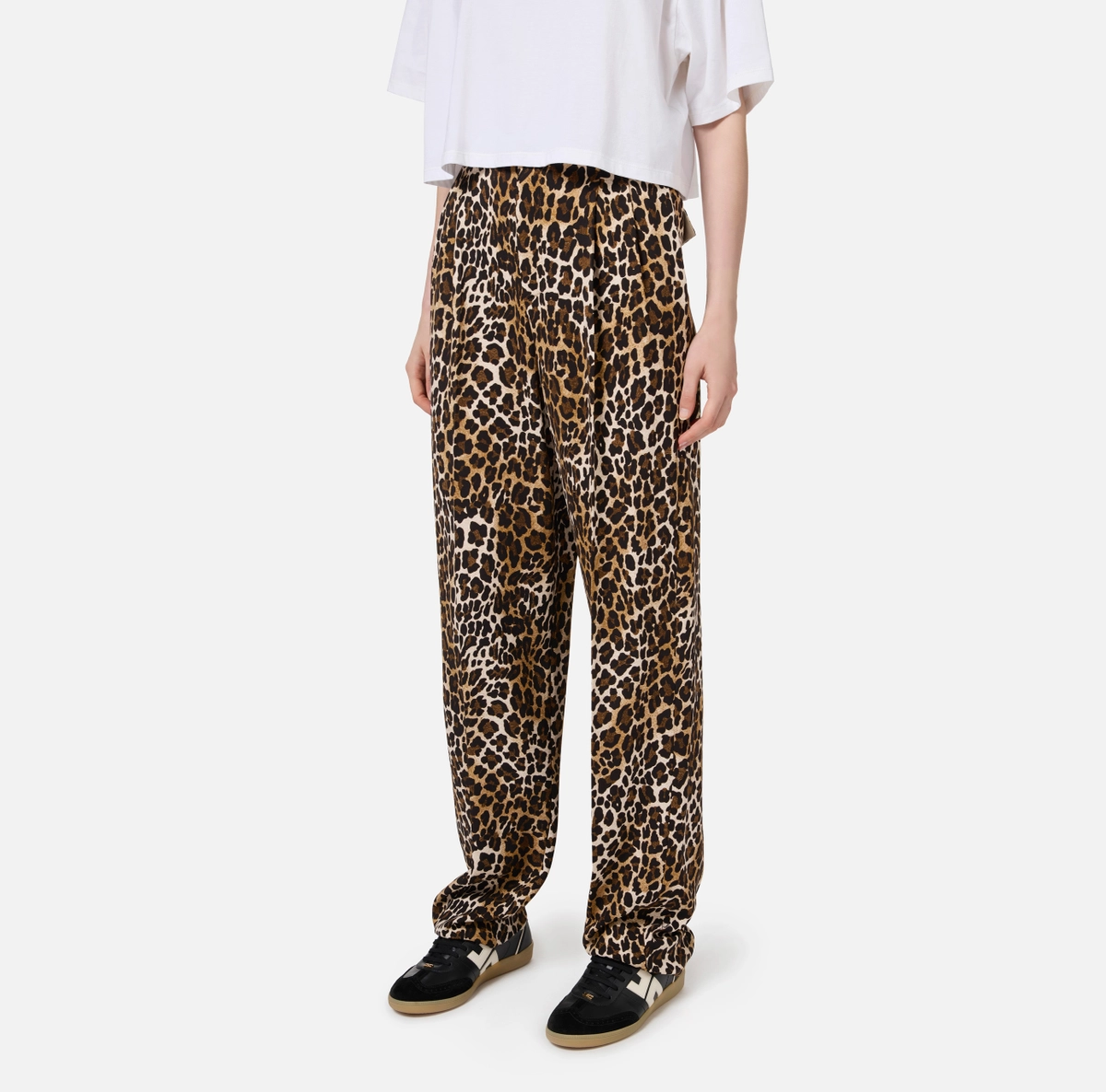 Elisabetta Franchi pantalon recto de crepe animal print con pinzas dobles