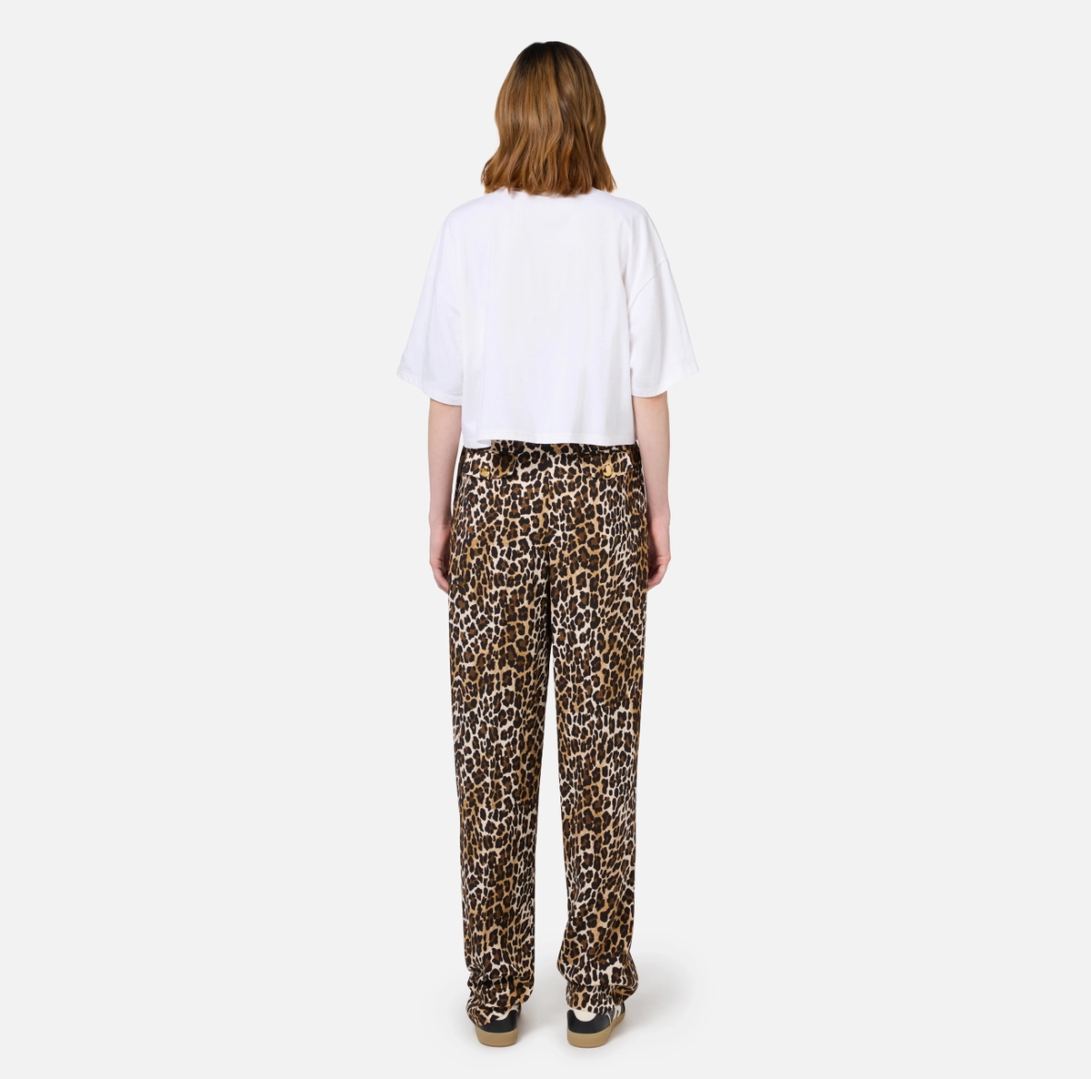 Elisabetta Franchi pantalon recto de crepe animal print con pinzas dobles