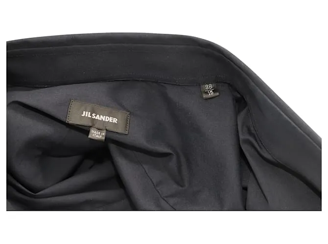 Jil Sander Camisa abotonada de manga larga en algodón azul marino 