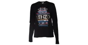 Kenzo, camisa negra manga larga con estampado Negro 