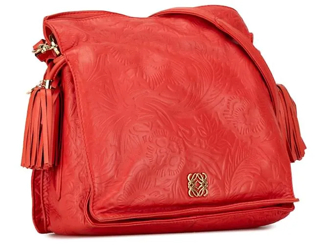 LOEWE Bandolera Flamenco con borlas en relieve rojo Roja 