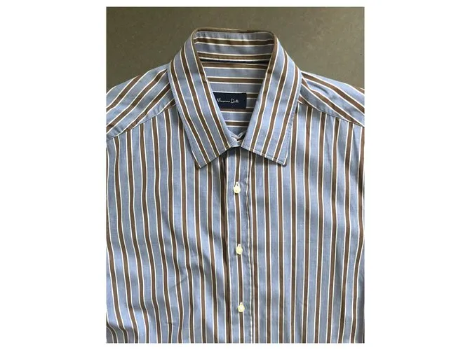 Massimo Dutti camiseta azul blanco marrón. SG (43-44) Castaño 