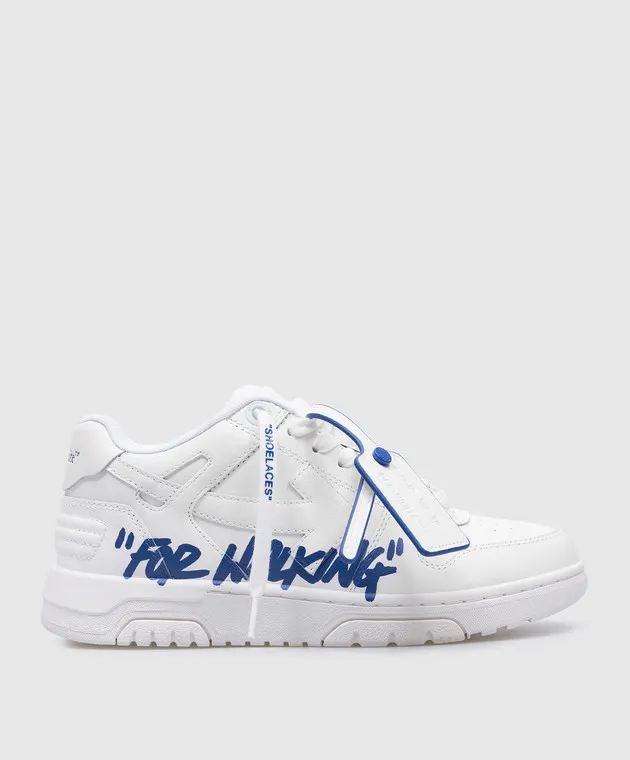 Off-White White leather sneakers with a for walking print