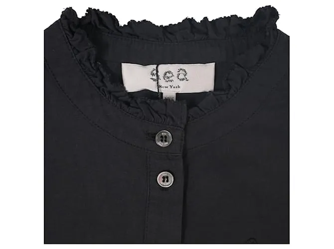 Roseanna Camisa de manga larga con ojales Sea Fern en algodón negro 