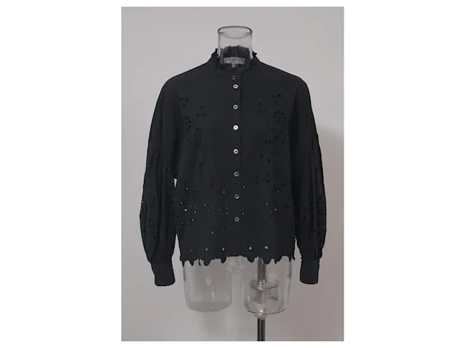 Roseanna Camisa de manga larga con ojales Sea Fern en algodón negro 