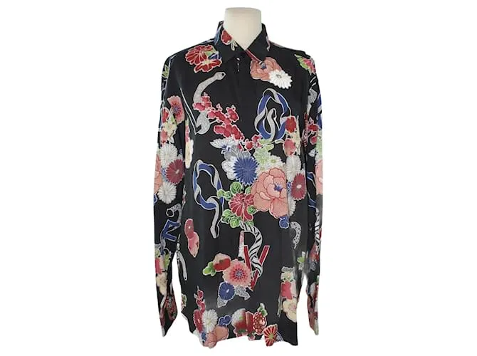 Saint Laurent Camisa de manga larga estampada negra Negro 