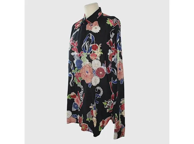 Saint Laurent Camisa de manga larga estampada negra Negro 