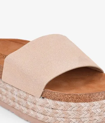 Sandalias de plataforma beige con suela de esparto bicolor