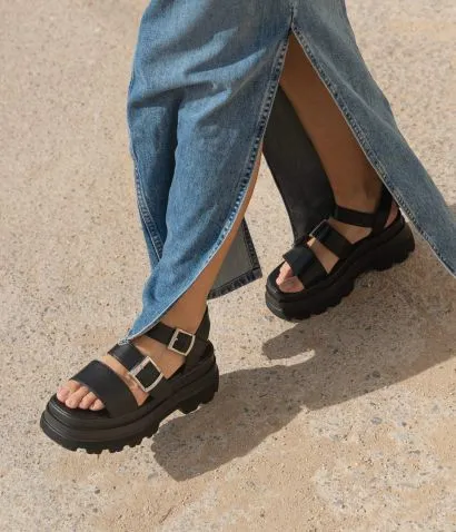 Sandalias de plataforma negras con dos hebillas