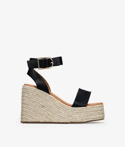 Sandalias negras con cuña y plataforma de esparto