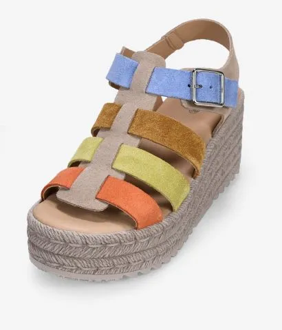 Sandalias piel multicolor con cuña