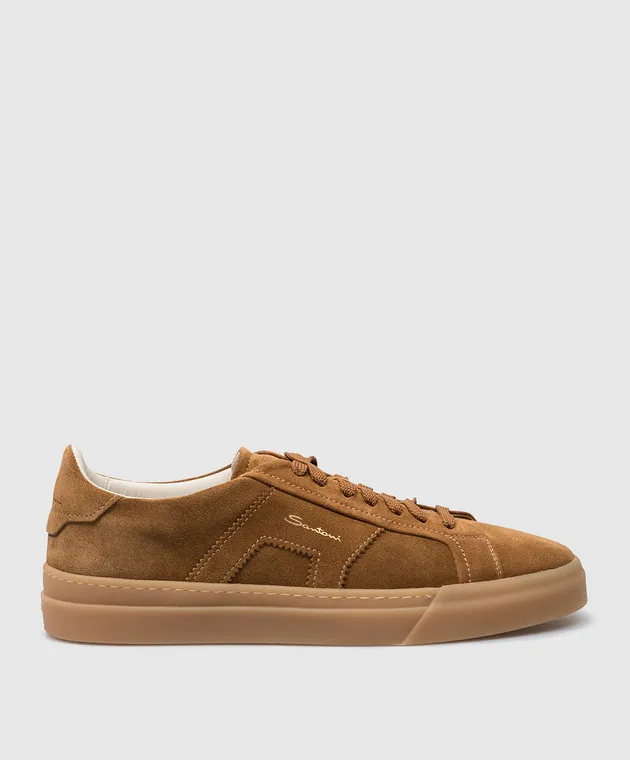 Santoni Brown suede logo sneakers