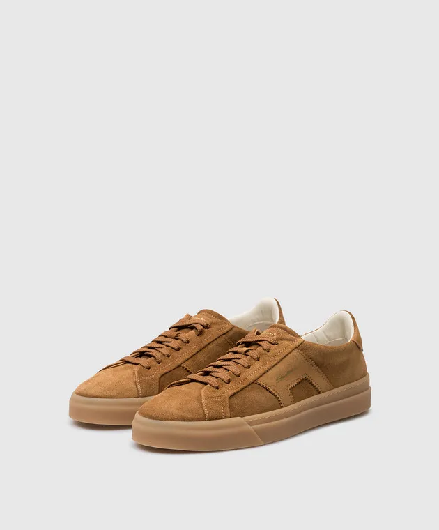 Santoni Brown suede logo sneakers