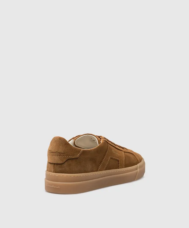 Santoni Brown suede logo sneakers