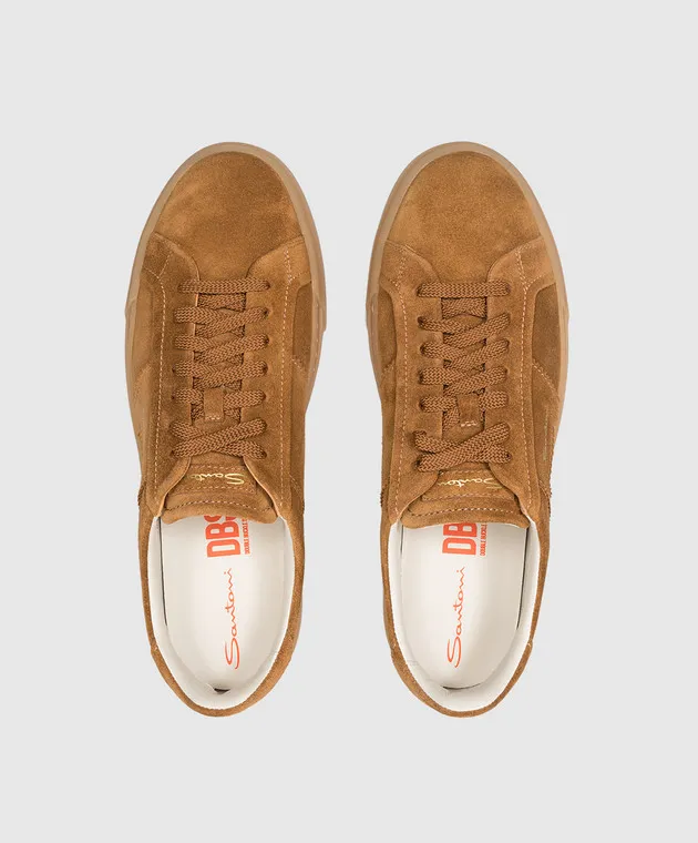 Santoni Brown suede logo sneakers