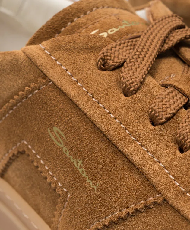 Santoni Brown suede logo sneakers