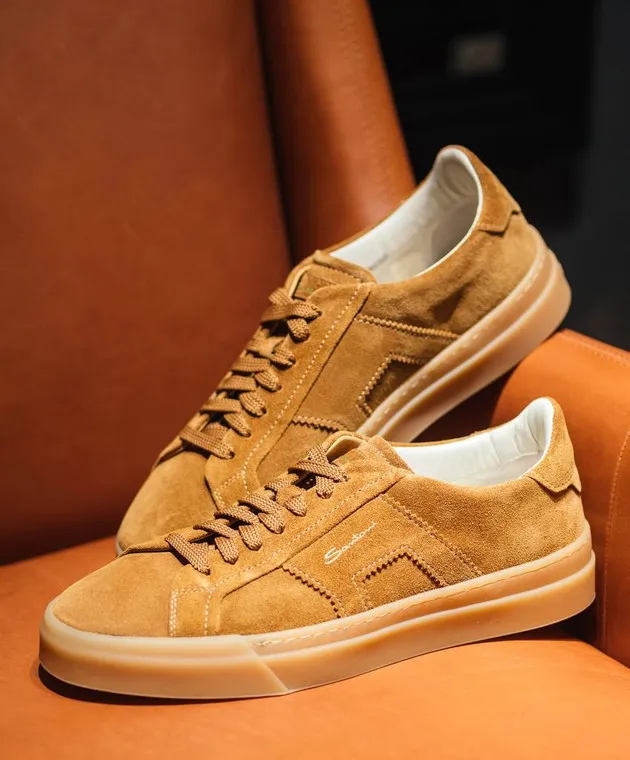 Santoni Brown suede logo sneakers